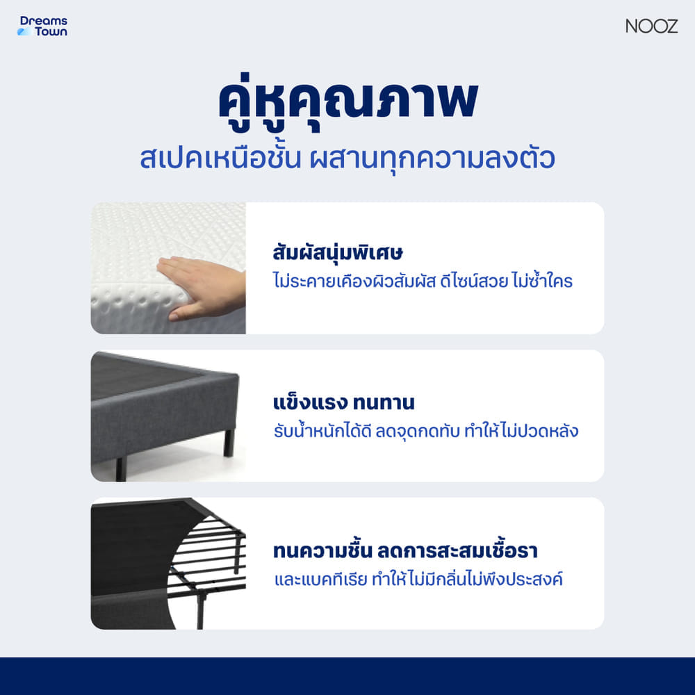 ที่นอนเมมโมรี่โฟม 5 ฟุต NOOZ EVENING EVO  มาพร้อมกับฐานเตียง 5 ฟุต NOOZ PIXEL BED FRAME (ไม่มีหัวเตียง)